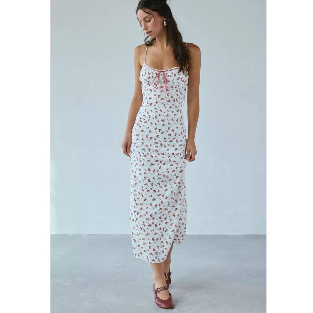 Floral Maxi Dress in White and Red